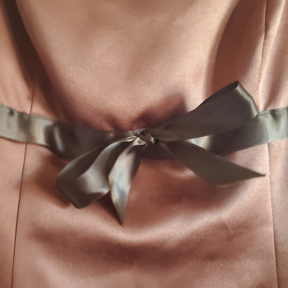 Vintage Y2K Halter Babydoll Dress Satin Brown w/ Bow Size 7/8 Retro Prom Formal - Picture 5 of 16
